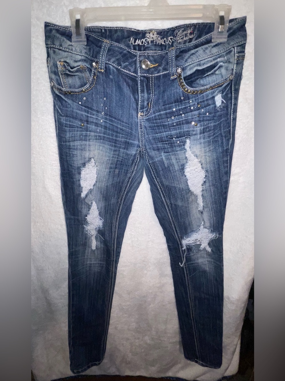 Almost Famous Distressed Skinny Jeans - Medium Blue Wash